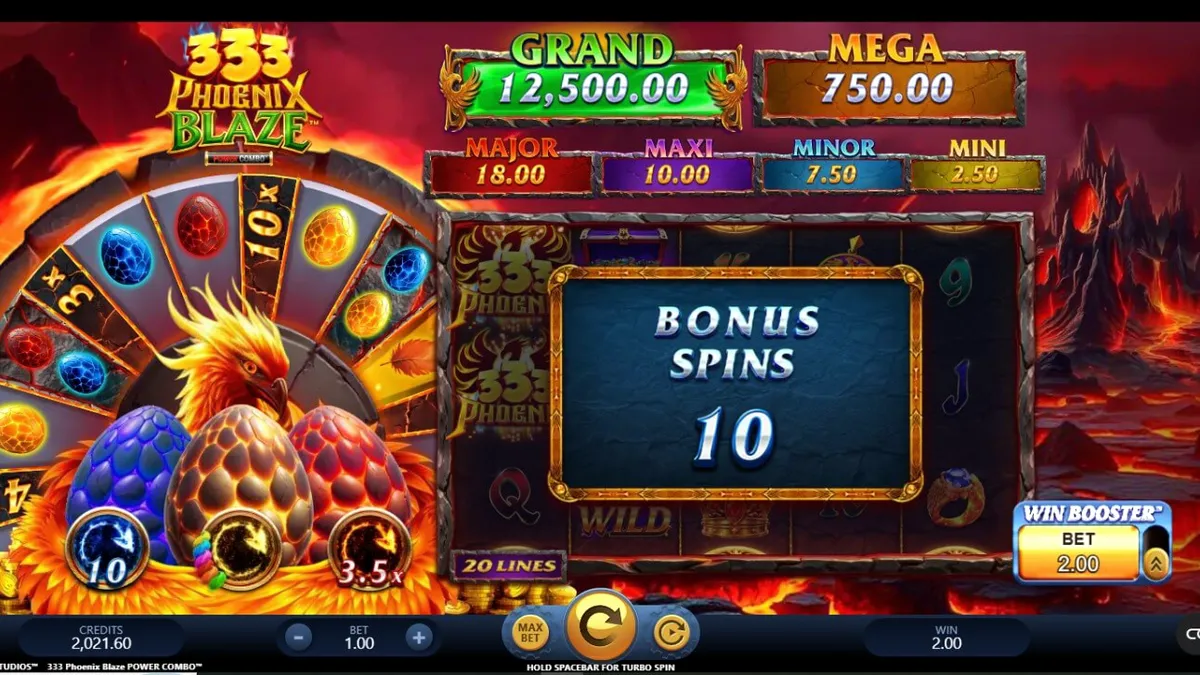 333 Phoenix Blaze Power Combo slot machine interface